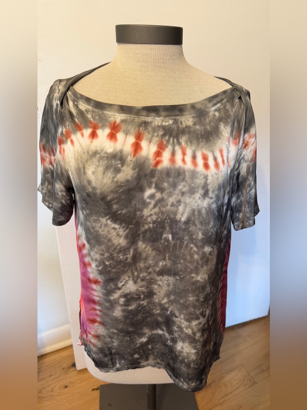 Women's Gray and Rust Tie-Dye Tee by Young, Fabulous, and Broke L.A. Brand